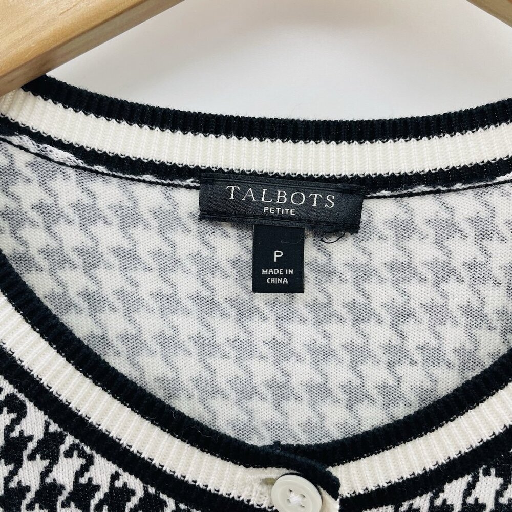 Talbots Petite Womens Size P Houndstooth Charming Cardigan Sweater in Black 2192 - Picture 6 of 7